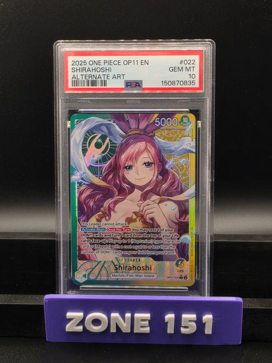 2025 ONE PIECE OP11 (EN) SHIRAHOSHI ALTERNATE ART PSA 10