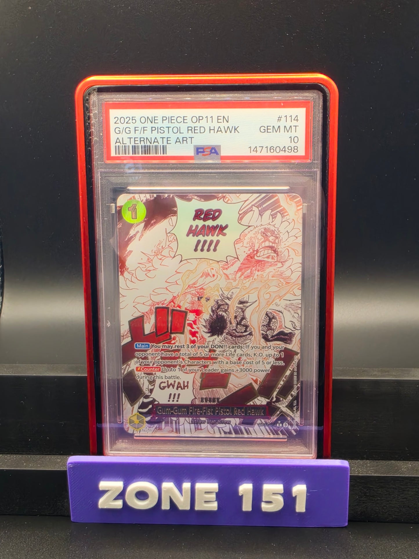 2025 ONE PIECE OP11 (EN) G/G F/F PISTOL RED HAWK ALTERNATE ART PSA 10