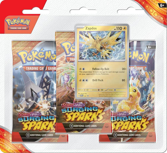 Surging Sparks 3 Pack Blisters [Zapdos] Pokemon TCG sealed product available at Zone 151
